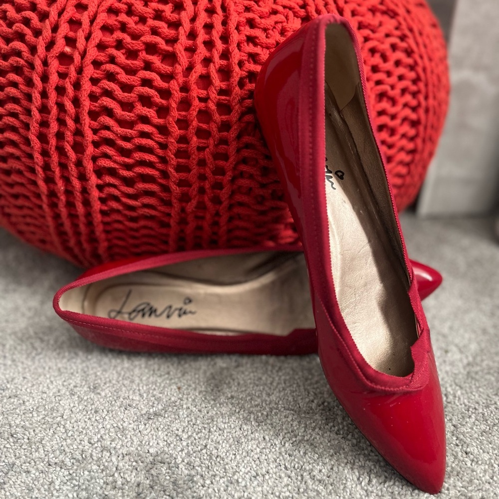 Lanvin Pointed Toe Patent Leather Ballet Flats - Size 10/10.5/41